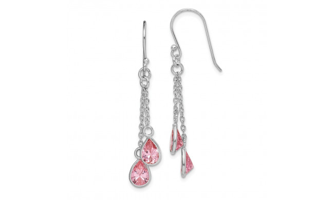 Quality Gold Sterling Silver Rhodium-plated Pink CZ Teardrop Dangle Earrings - QE15169