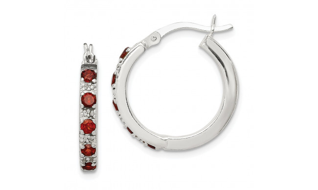 Quality Gold Sterling Silver Polished Red and Clear CZ Hinged Hoop Earrings - QE12273