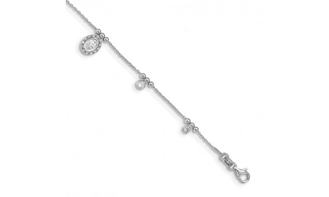 Quality Gold Sterling Silver Rhodium-plated CZ Miraculous Medal Bracelet - QG4947-6