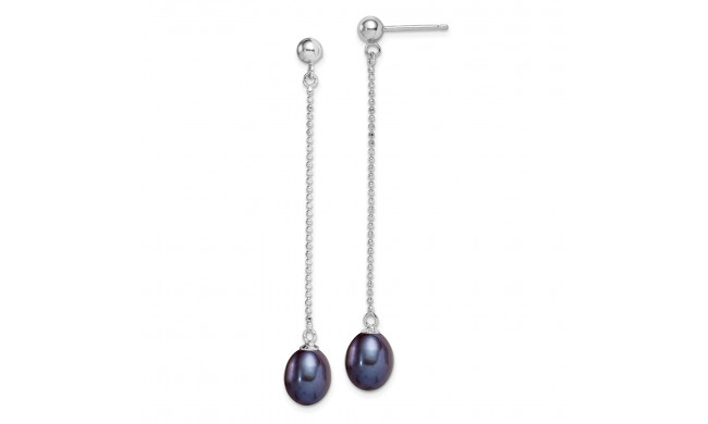 Quality Gold Sterling Silver 7-8mm FWC Black Pearls Post Dangle Earrings - QE15052