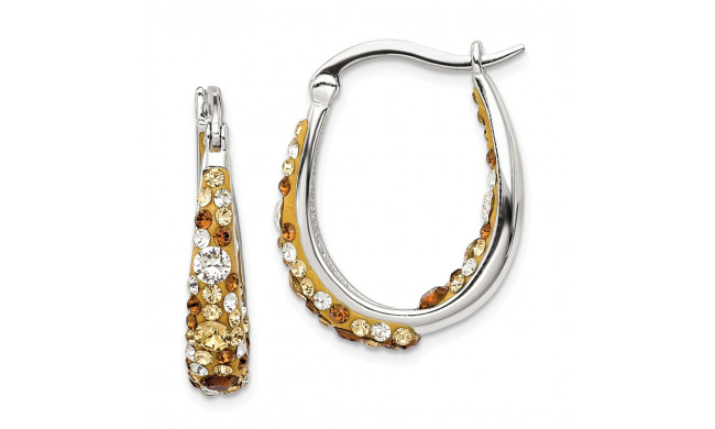 Quality Gold Sterling Silver Champagne and Clear Crystal Hinged Hoop Earrings - QE12399