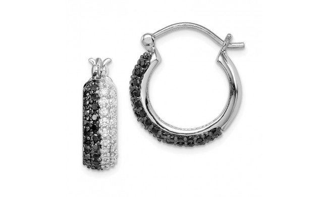 Quality Gold Sterling Silver Black & White CZ Hoop Earrings - QE7320