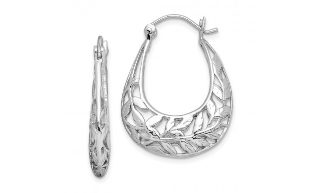 Quality Gold Sterling Silver Rhodium-plated Polished Leaves Hinged Hoop Earrings - QE11647