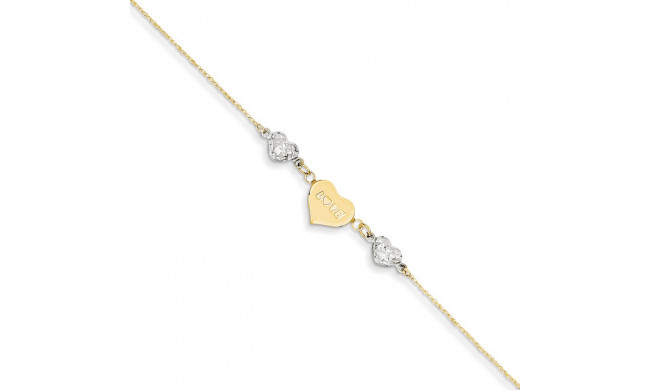 Quality Gold 14k Two Tone  Puffed Heart LOVE  Anklet - ANK253-9