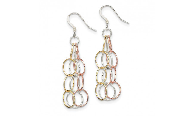 Quality Gold Sterling Silver Tri-colored Vermeil Polished Dangle Earrings - QE7239