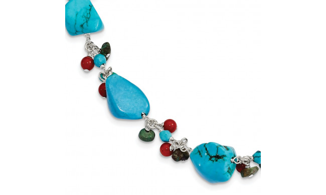 Quality Gold Sterling Silver Dyed Howlite Turquoise Red Coral Bracelet - QH2312-7.5