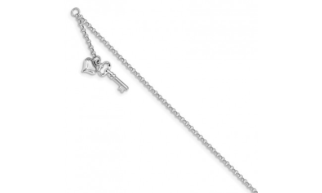 Quality Gold 14k White Gold Adjustable Polished Puffed Heart & Key Anklet - ANK45-10