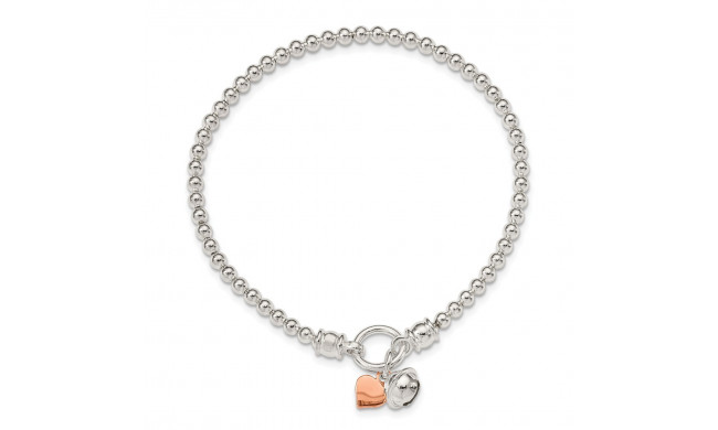 Quality Gold Sterling Silver Rose -tone Heart & Bell Stretch Bracelet - QH5454