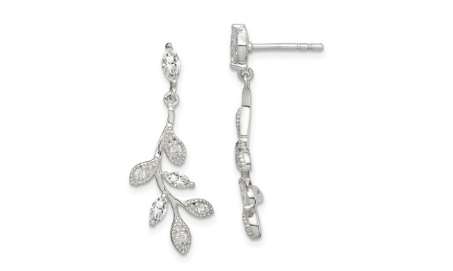 Quality Gold Sterling Silver CZ Branch & Leaves Dangle Earrings - QE14833