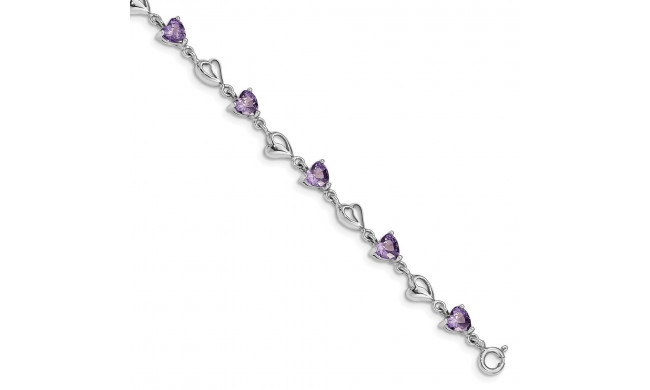 Quality Gold Sterling Silver Rhodium-plated Purple Crystal Hearts   Bracelet - QG4919-6.5