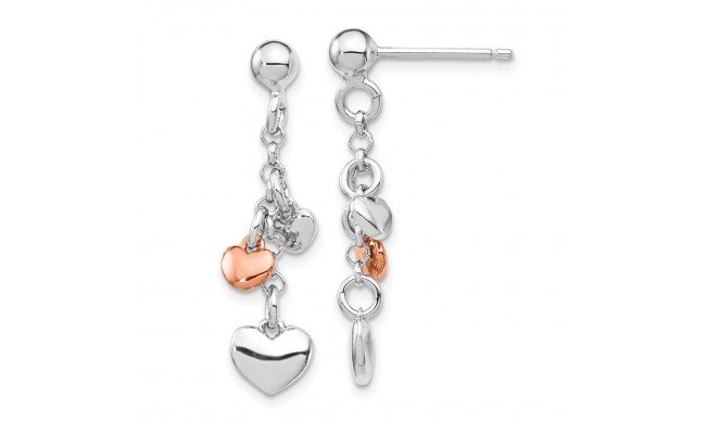 Quality Gold Sterling Silver Rhodium-plated & Rose gold-plated Heart Dangle Post Earring - QE14081