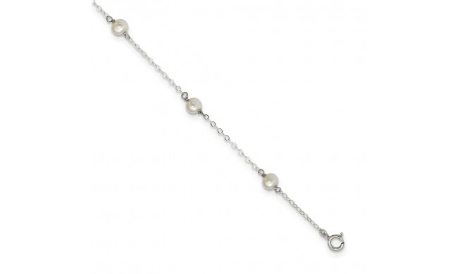 Quality Gold Sterling Silver RH 4-5mm Wte Semi FWC Pearl 5 Station Bracelet - QH5370-7