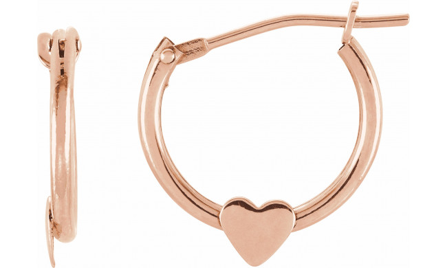 14K Rose Hinged Hoop Earrings with Heart - 19102601P