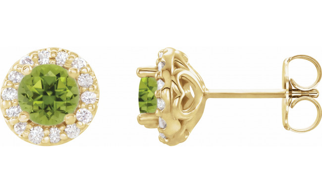 14K Yellow 4 mm Round Peridot & 1/8 Diamond Earrings - 86839633P