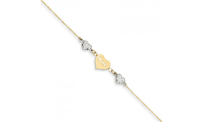 Quality Gold 14k Two Tone   Puffed Hearts MOM  Anklet - ANK254-9