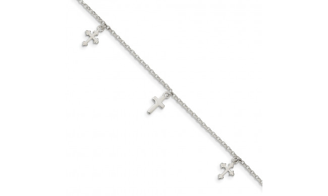 Quality Gold Sterling Silver Polished Cross Dangle Anklet - QG4214-9