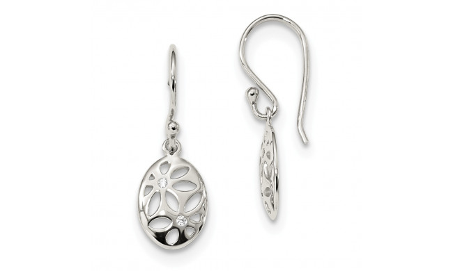 Quality Gold Sterling Silver CZ Flower Dangle Earrings - QE13821