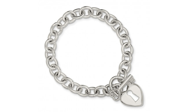 Quality Gold Sterling Silver Polished Heart and Key Bracelet - QG3281-8.5