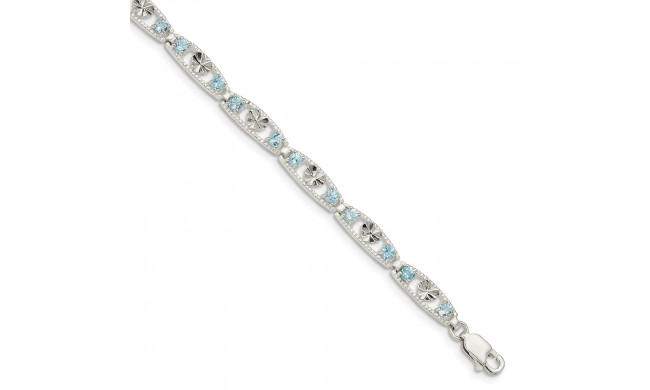 Quality Gold Sterling Silver Blue Topaz Diamond-cut Heart Bracelet - QG4916-7.5