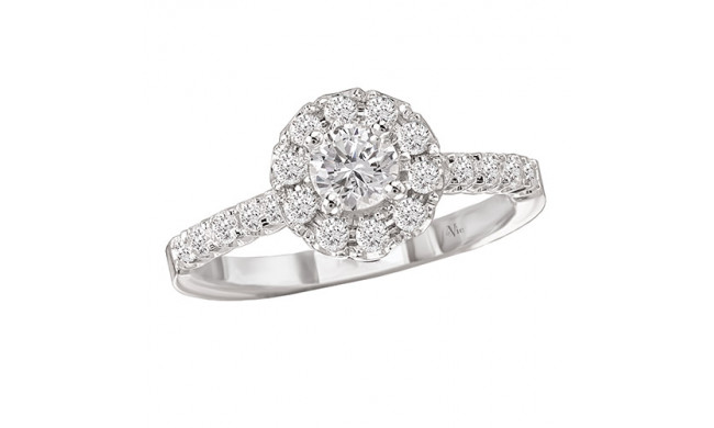 14k White Gold Round Halo Complete Diamond Engagement Ring