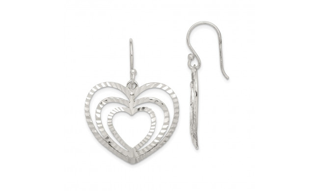 Quality Gold Sterling Silver Diamond-cut Heart Dangle Earrings - QE14804