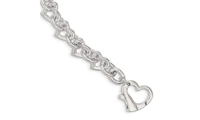 Quality Gold Sterling Silver 7.5inch Polished Fancy Heart Link Bracelet - QH287-7.5