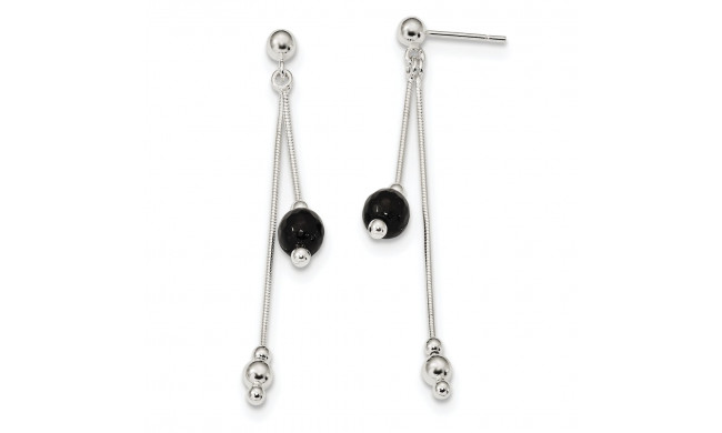 Quality Gold Sterling Silver Black Beads Post Dangle Earrings - QE11353