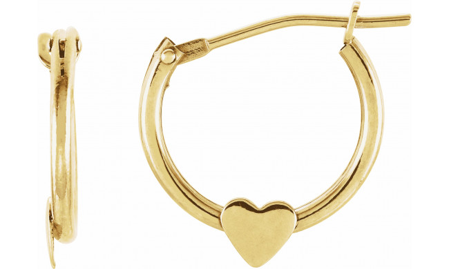 14K Yellow Hinged Hoop Earrings with Heart - 19102600010P