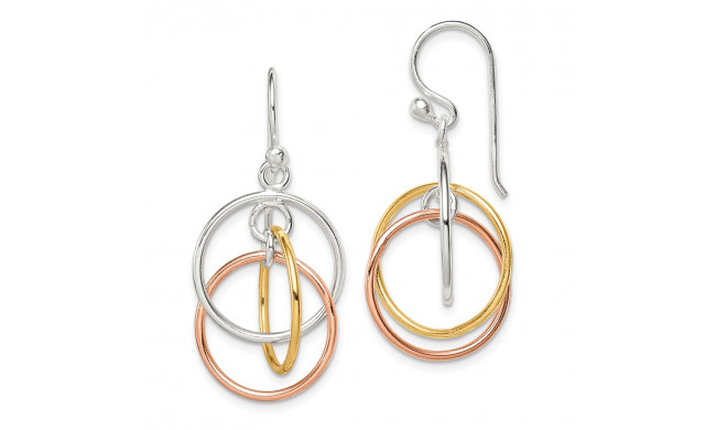 Quality Gold Sterling Silver 14K Gold & Rose Gold Vermeil Circles Dangle Earrings - QE12113