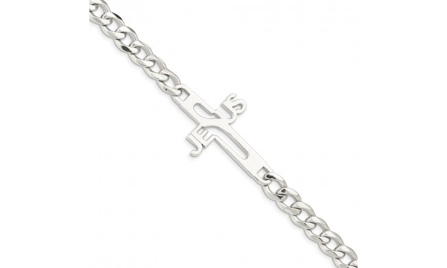 Quality Gold Sterling Silver Rhodium-plated Jesus Cross Men's 8.5in Bracelet - QG4153-8.5