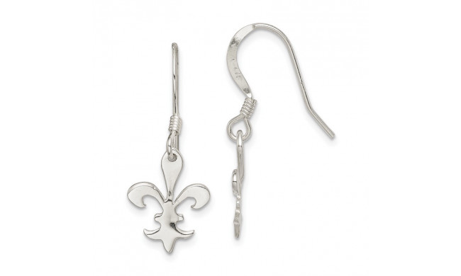 Quality Gold Sterling Silver Polished Fleur De Lis Dangle Earrings - QE6925