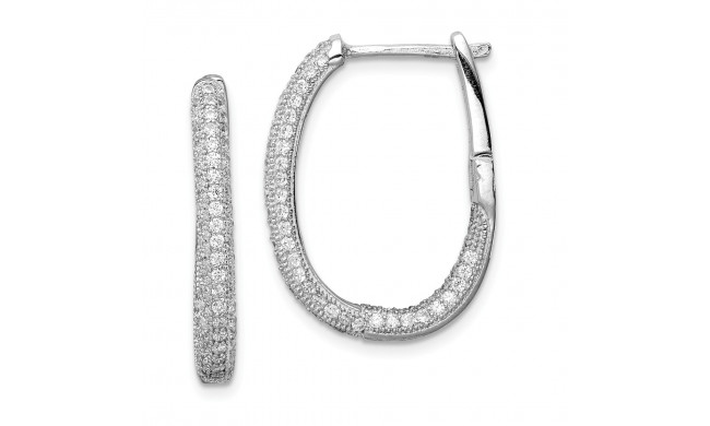 Quality Gold Sterling Silver Rhodium-plated CZ In & Out Hinged Post Hoop Earrings - QE12277
