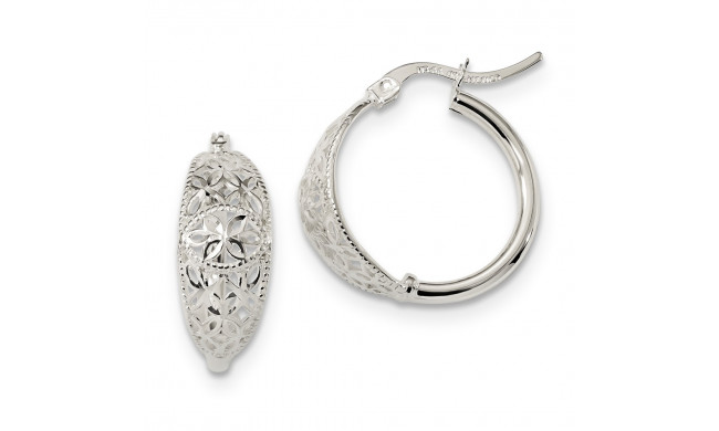 Quality Gold Sterling Silver Diamond Cut Open Flower Hoop Earrings - QE13247