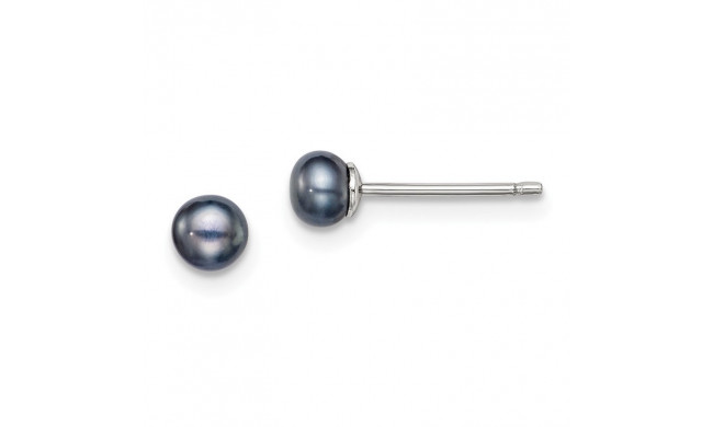 Quality Gold Sterling Silver 4-5mm Black FW Cultured Button Pearl Stud Earring - QE7668