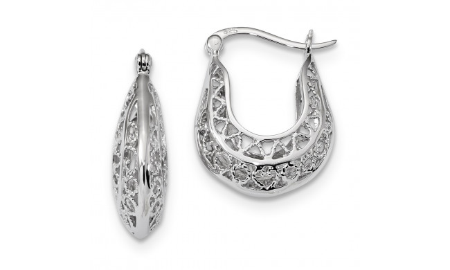Quality Gold Sterling Silver Rhodium-plated Polished Filigree Hoop Earrings - QE13246