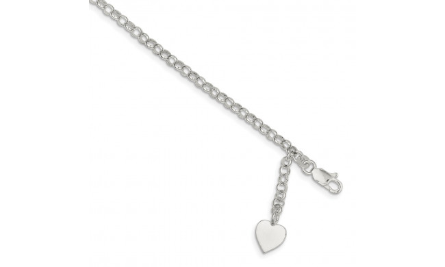 Quality Gold Sterling Silver Heart Charm Rolo Bracelet - QG1470-7.5