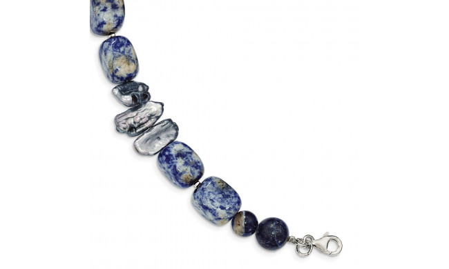 Quality Gold Sterling Silver Sodalite & Grey FW Cultured Pearl Bracelet - QH4724-8