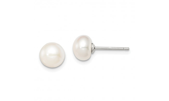 Quality Gold Sterling Silver 7-8mm White FW Cultured Button Pearl Stud Earrings - QE7685