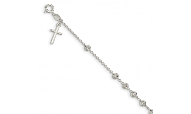 Quality Gold Sterling Silver Cross Charm Bracelet - QG3917-7.5