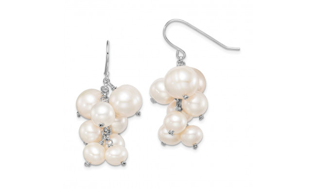 Quality Gold Sterling Silver Rhod-plat 6mm to 10mm White FWC Pearl Dangle Earrings - QE15336