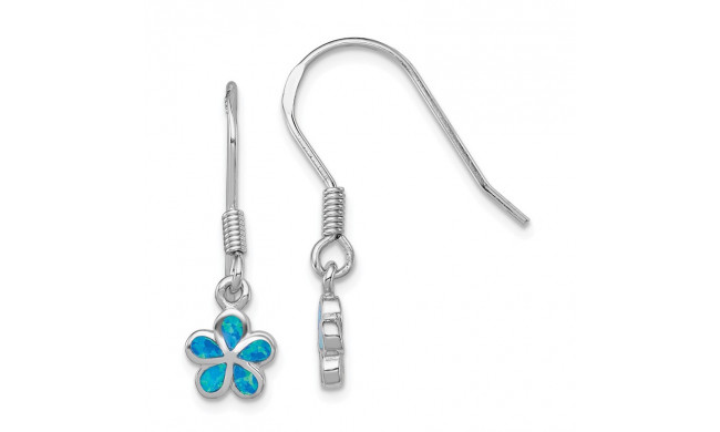 Quality Gold Sterling Silver  Blue Opal Inlay Flower Dangle Earrings - QE7443
