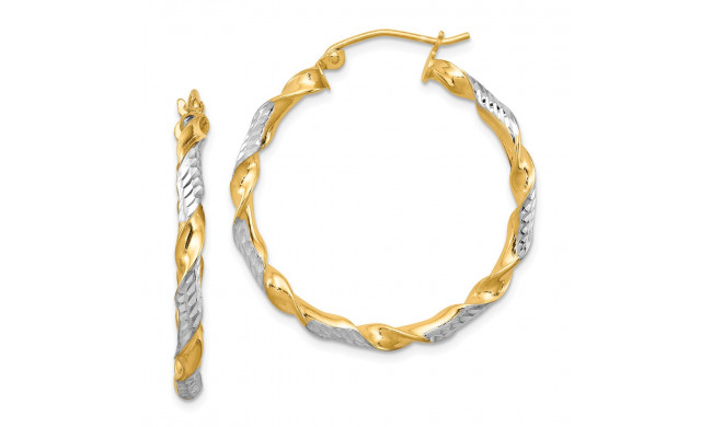 Quality Gold Sterling Silver Rhodium-plated  Vermeil  3x30mm Twisted Hoop Earrings - QE8446