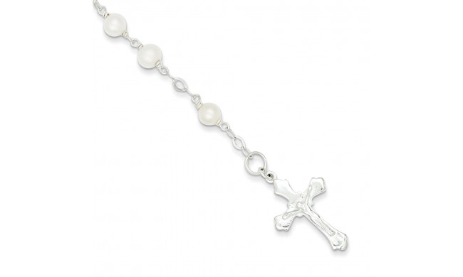 Quality Gold Sterling Silver & FW Cultured Pearl Rosary Bracelet - QH4698-7.5