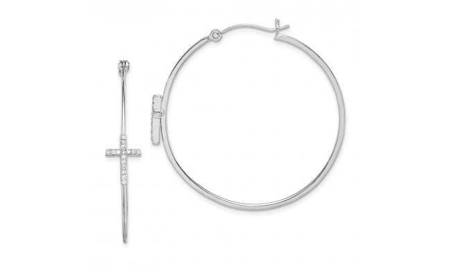 Quality Gold Sterling Silver Rhodium-plated CZ Cross Hoop Earrings - QE14907