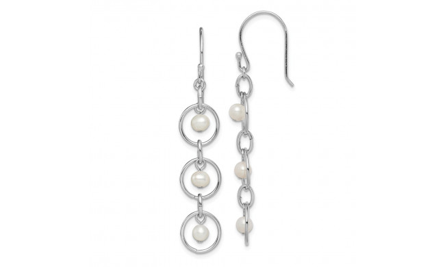 Quality Gold Sterling Silver Rhodium-plated FW Cultured Pearl & Circle Dangle Earrings - QE15404