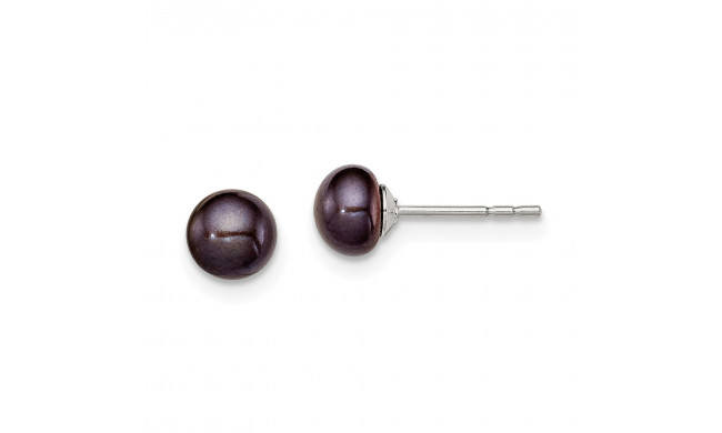Quality Gold Sterling Silver 5-6mm Black FW Cultured Button Pearl Stud Earrings - QE12871