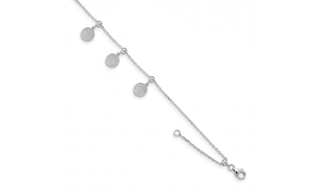 Quality Gold Sterling Silver Rhodium-plated CZ Circle Dangle 8.5in Adjustable Bracelet - QG4791