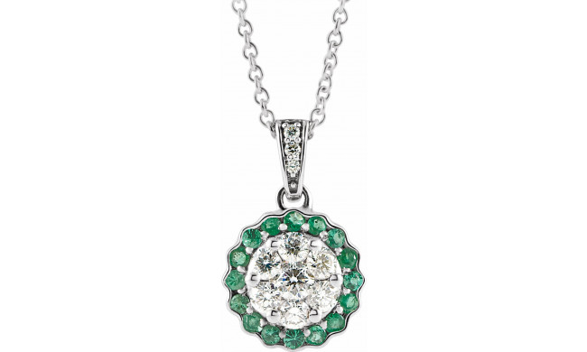 14K White Emerald & 1/3 CTW Diamond Necklace - 65201560001P