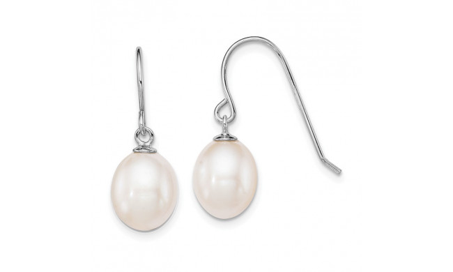 Quality Gold Sterling Silver Rhodium-plated White 8-9mm FWC Pearl Dangle Earrings - QE7648