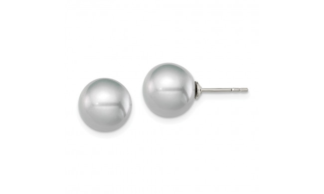 Quality Gold Sterling Silver 9-10mm Grey FW Cultured Round Pearl Stud Earrings - QE12716